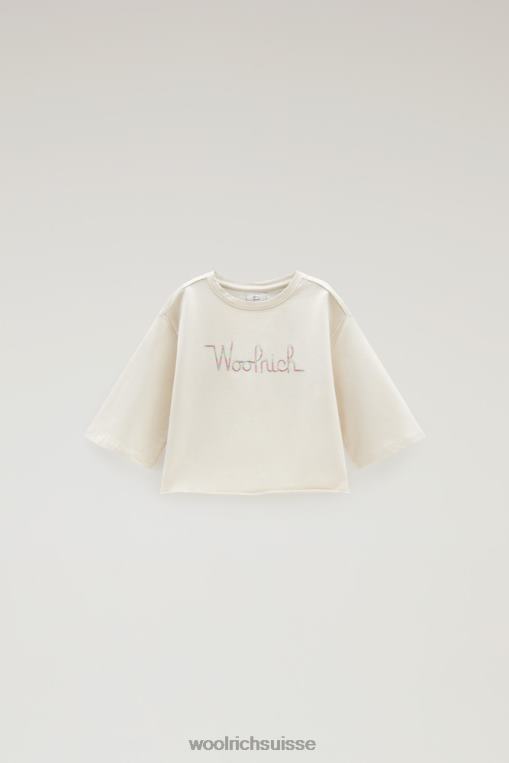 Col ras du cou court en molleton de coton avec manches larges crème lactée vêtements filles Woolrich 2FX2J895