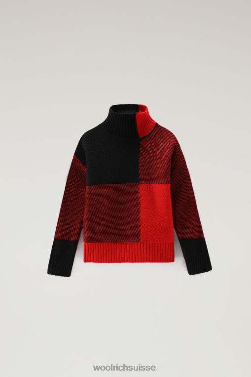 col roulé à carreaux g en laine mérinos mélangée buffle rouge vêtements filles Woolrich 2FX2J918