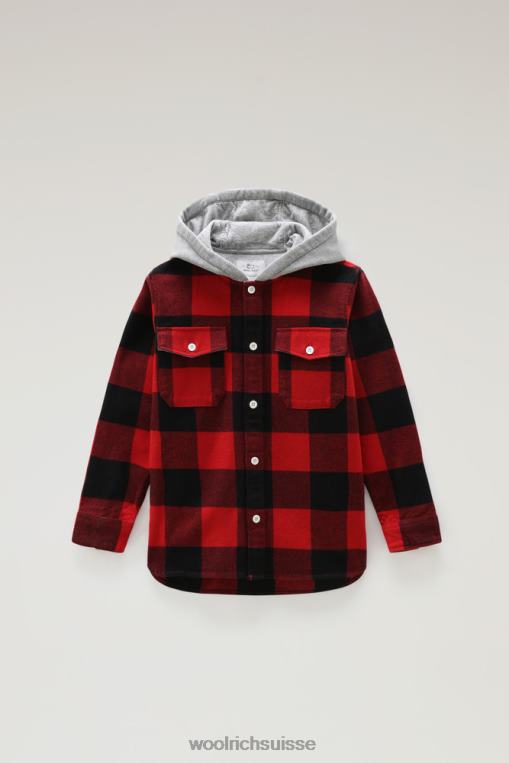 b surchemise à capuche à carreaux buffalo buffle rouge vêtements garçons Woolrich 2FX2J923