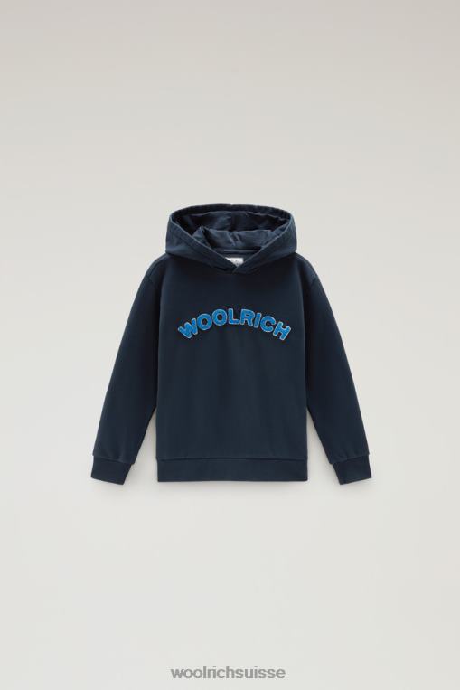 b sweat à capuche universitaire en pur coton bleu melton vêtements garçons Woolrich 2FX2J904