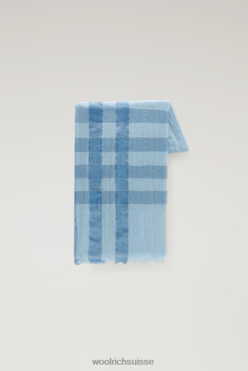 écharpe à carreaux légers en lin mélangé buffle indigo pâle accessoires femmes Woolrich 2FX2J144