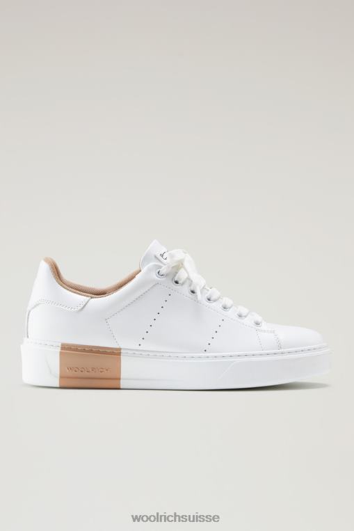 baskets classiques en cuir souple avec doublure contrastée blanc beige chaussure femmes Woolrich 2FX2J200