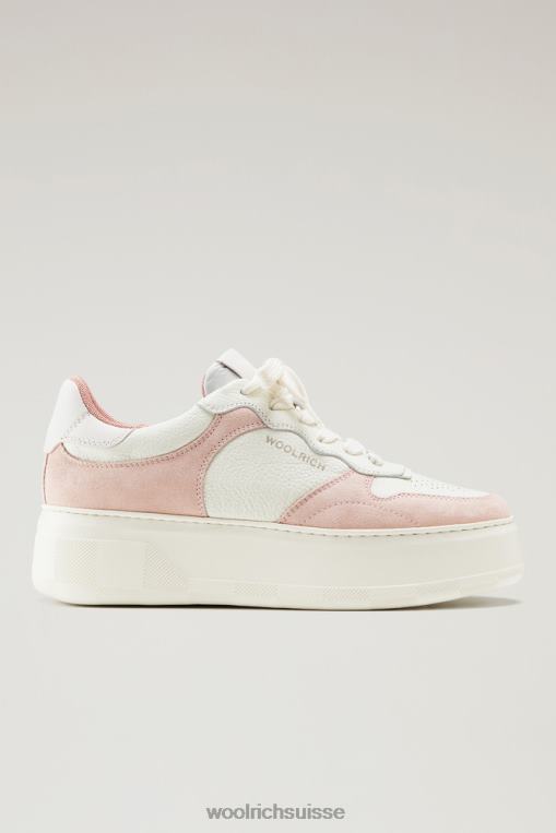 grosses baskets en cuir souple avec empiècements en daim rose blanc cassé chaussure femmes Woolrich 2FX2J163