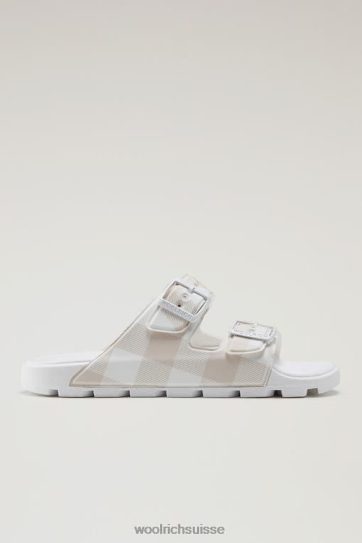 sandales à carreaux en cuir vegan avec double boucle carreaux blanc cassé chaussure femmes Woolrich 2FX2J193