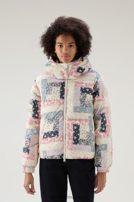 doudoune légère pennsylvania avec capuche amovible patchwork crème vêtements femmes Woolrich 2FX2J19