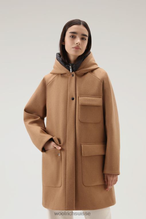 manteau 2 en 1 sideline en laine manteco chameau foncé vêtements femmes Woolrich 2FX2J255