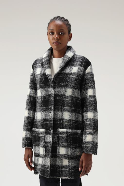 manteau à carreaux en laine mélangée chèque noir vêtements femmes Woolrich 2FX2J222