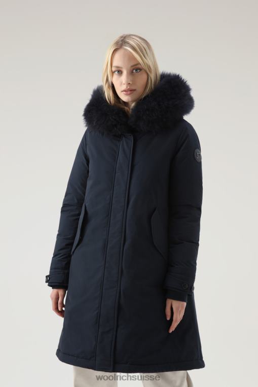Parka longue Keystone au toucher urbain avec fourrure en cachemire bleu melton vêtements femmes Woolrich 2FX2J295