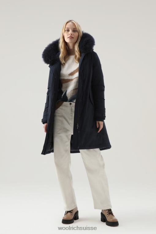 Parka longue Keystone au toucher urbain avec fourrure en cachemire bleu melton vêtements femmes Woolrich 2FX2J295