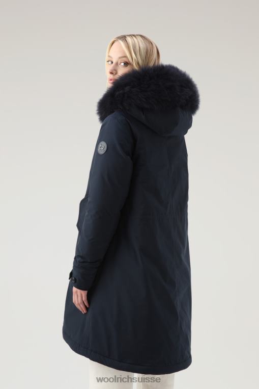 Parka longue Keystone au toucher urbain avec fourrure en cachemire bleu melton vêtements femmes Woolrich 2FX2J295