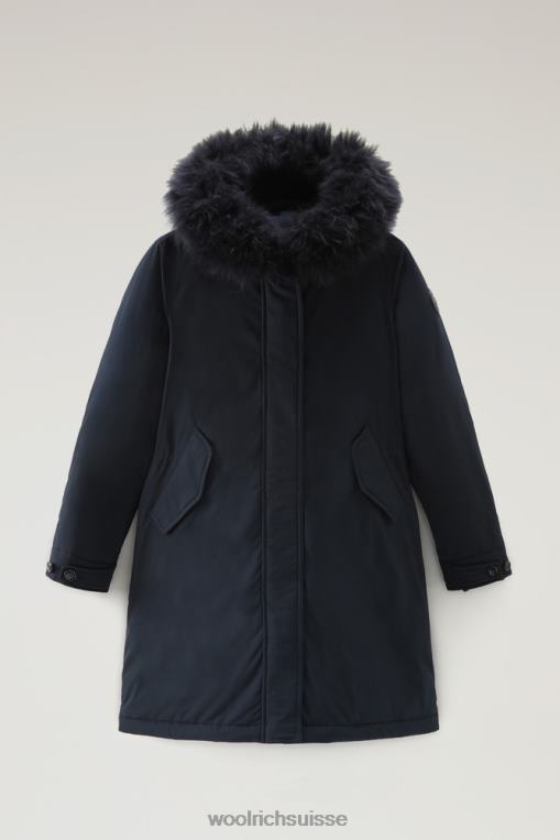 Parka longue Keystone au toucher urbain avec fourrure en cachemire bleu melton vêtements femmes Woolrich 2FX2J295