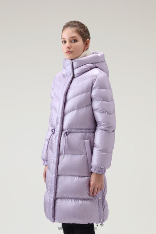 aliquippa doudoune longue soyeuse avec cordon de serrage à la taille aube lilas vêtements femmes Woolrich 2FX2J263