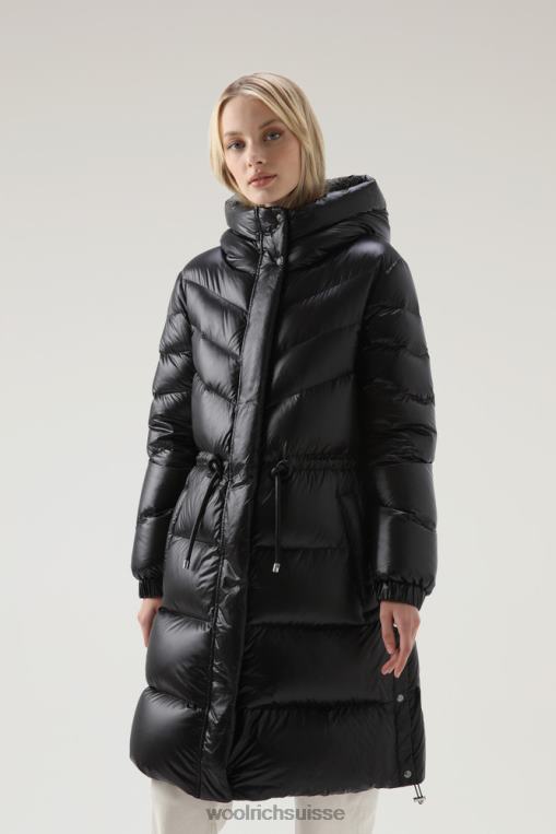 aliquippa doudoune longue soyeuse avec cordon de serrage à la taille noir vêtements femmes Woolrich 2FX2J247