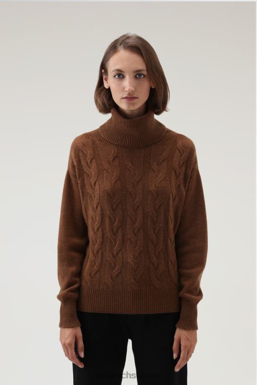 col roulé en maille torsadée en cachemire chameau foncé vêtements femmes Woolrich 2FX2J269