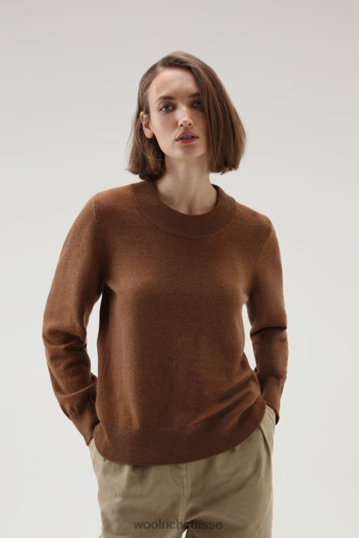 pull luxueux à col rond en cachemire chameau foncé vêtements femmes Woolrich 2FX2J258