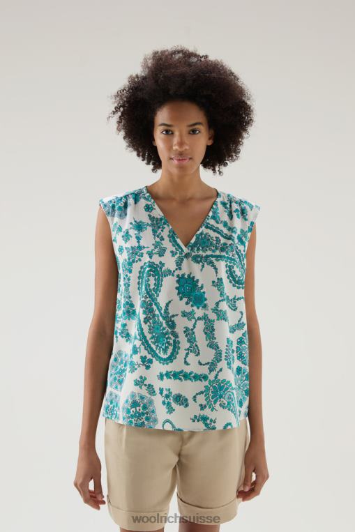blouse sans manches en popeline pur coton cachemire turquoise vêtements femmes Woolrich 2FX2J40