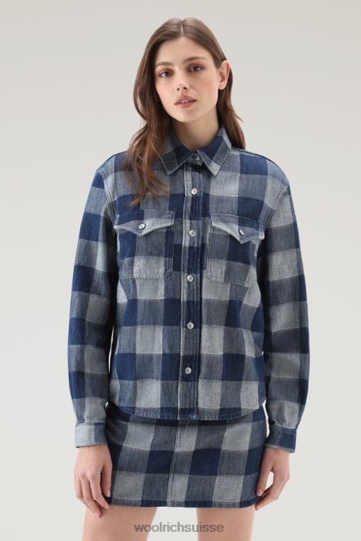 chemise à carreaux en denim pur coton buffle indigo foncé vêtements femmes Woolrich 2FX2J37