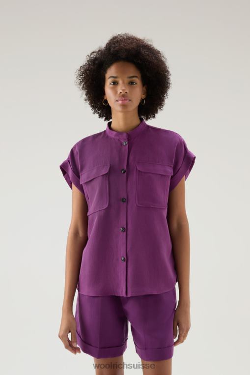 chemise à manches courtes en lin mélangé charisme violet vêtements femmes Woolrich 2FX2J196