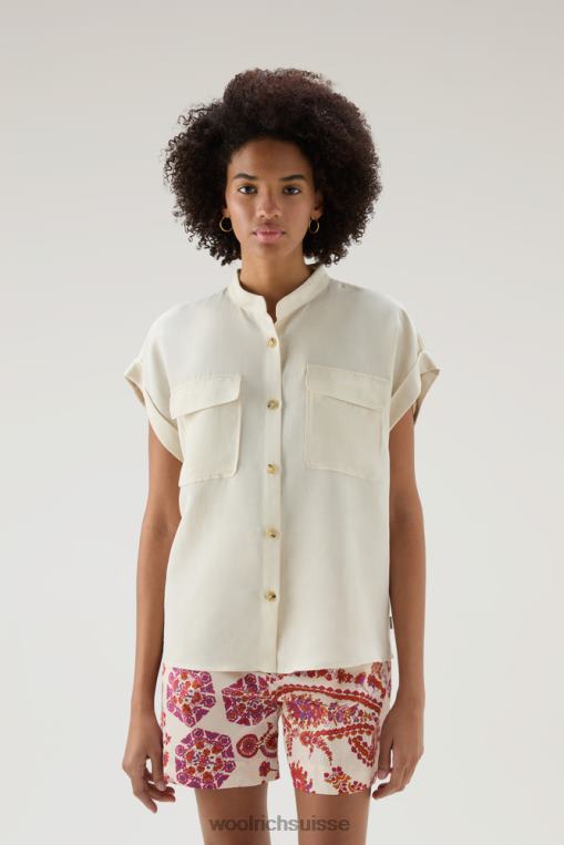 chemise à manches courtes en lin mélangé crème lactée vêtements femmes Woolrich 2FX2J192