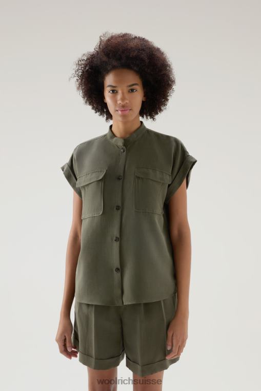 chemise à manches courtes en lin mélangé vert foncé vêtements femmes Woolrich 2FX2J199