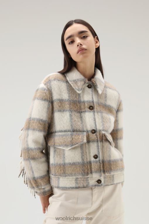 surchemise en laine mélangée brossée avec franges chèque à la crème vêtements femmes Woolrich 2FX2J232