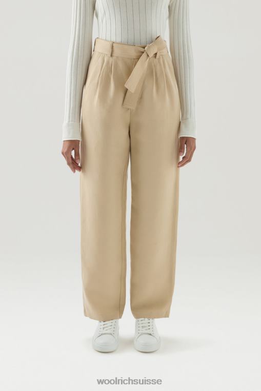 pantalon ceinturé en lin mélangé plume beige vêtements femmes Woolrich 2FX2J74