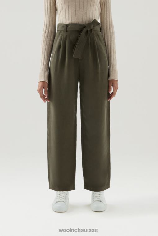pantalon ceinturé en lin mélangé vert foncé vêtements femmes Woolrich 2FX2J184