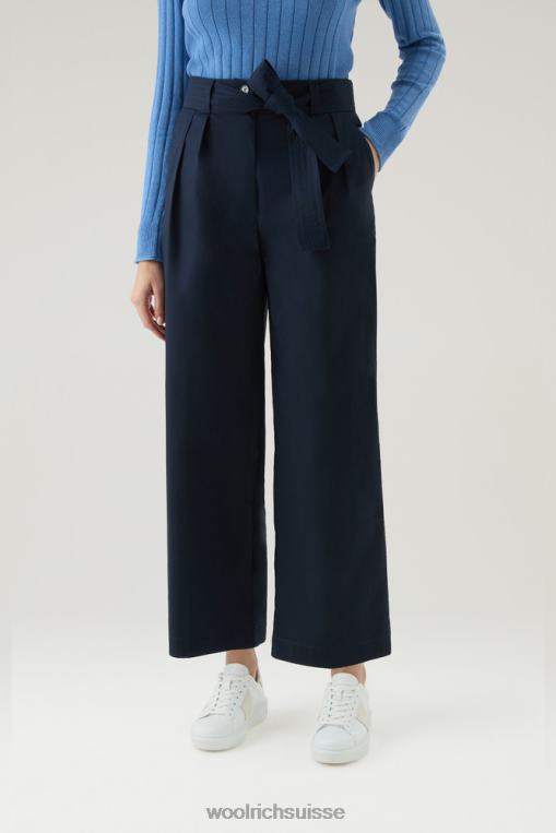 pantalon droit en popeline de pur coton bleu melton vêtements femmes Woolrich 2FX2J172