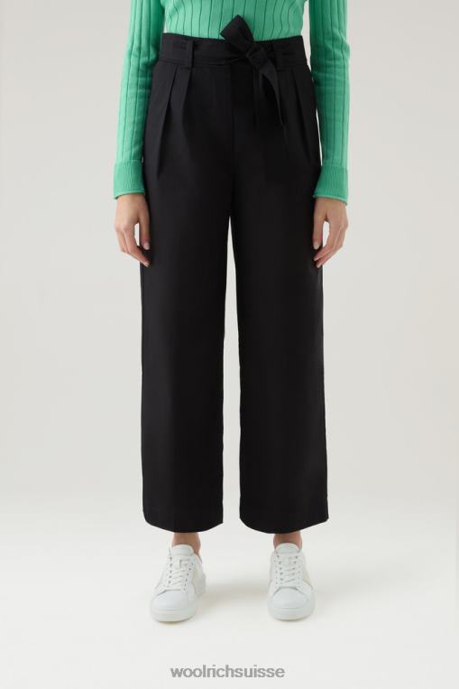 pantalon droit en popeline de pur coton noir vêtements femmes Woolrich 2FX2J54