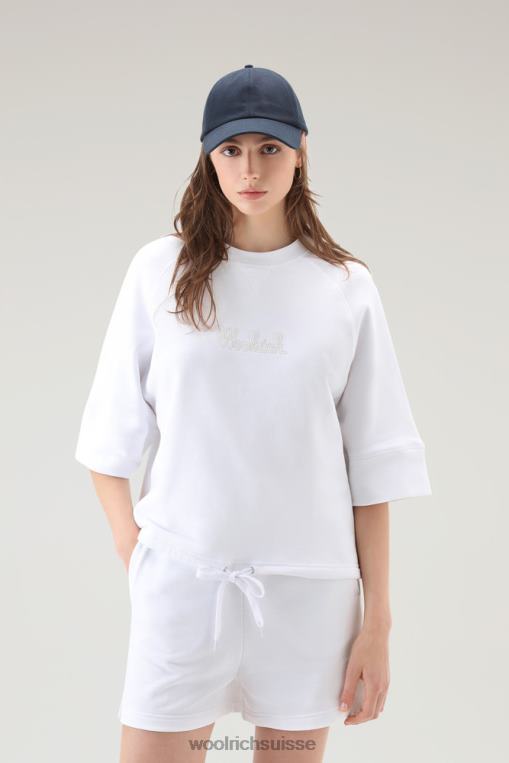 col rond en pur coton avec manches trois quarts blanc brillant vêtements femmes Woolrich 2FX2J69