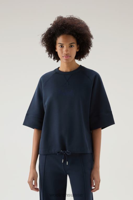 col rond en pur coton avec manches trois quarts bleu melton vêtements femmes Woolrich 2FX2J117