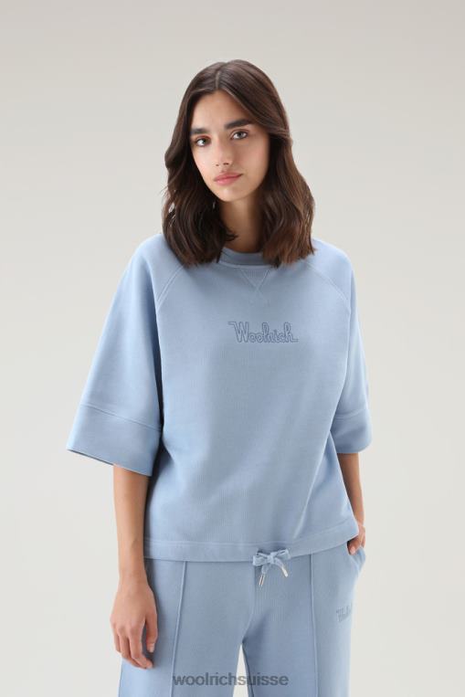 col rond en pur coton avec manches trois quarts indigo pâle vêtements femmes Woolrich 2FX2J79