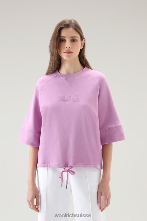 col rond en pur coton avec manches trois quarts rose fumée vêtements femmes Woolrich 2FX2J127
