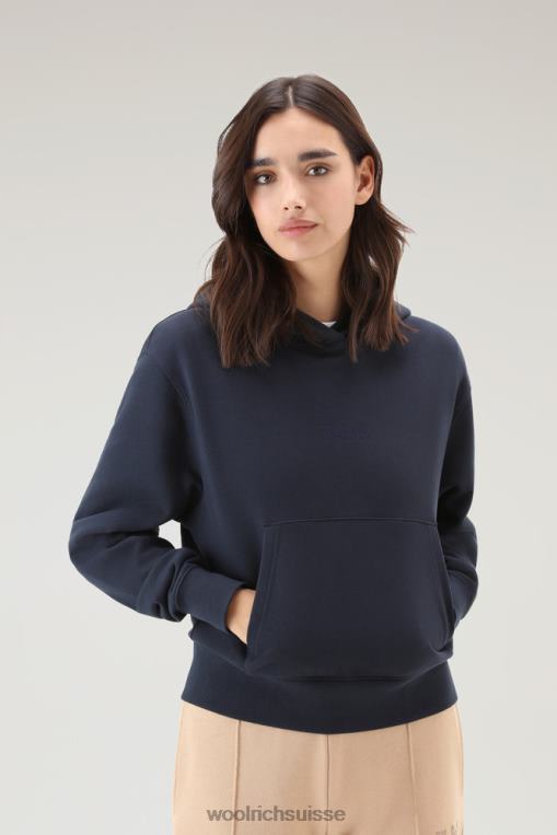sweat à capuche en pur coton avec logo brodé bleu melton vêtements femmes Woolrich 2FX2J329