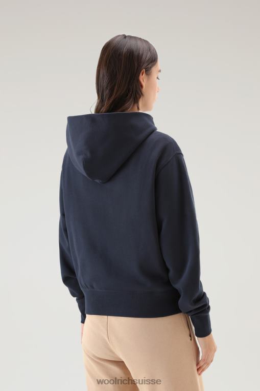 sweat à capuche en pur coton avec logo brodé bleu melton vêtements femmes Woolrich 2FX2J329
