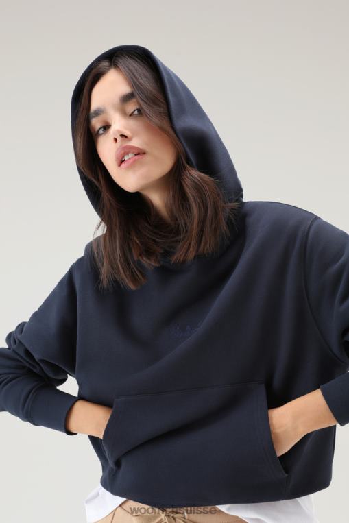 sweat à capuche en pur coton avec logo brodé bleu melton vêtements femmes Woolrich 2FX2J329