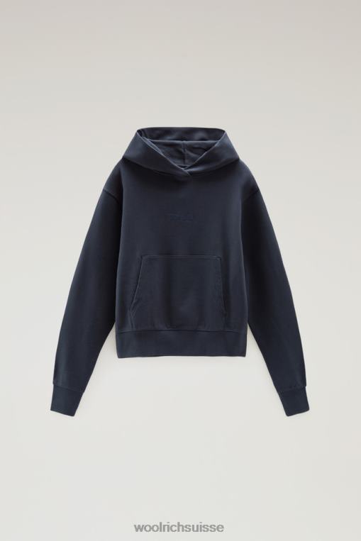 sweat à capuche en pur coton avec logo brodé bleu melton vêtements femmes Woolrich 2FX2J329