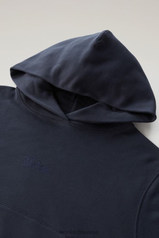 sweat à capuche en pur coton avec logo brodé bleu melton vêtements femmes Woolrich 2FX2J329