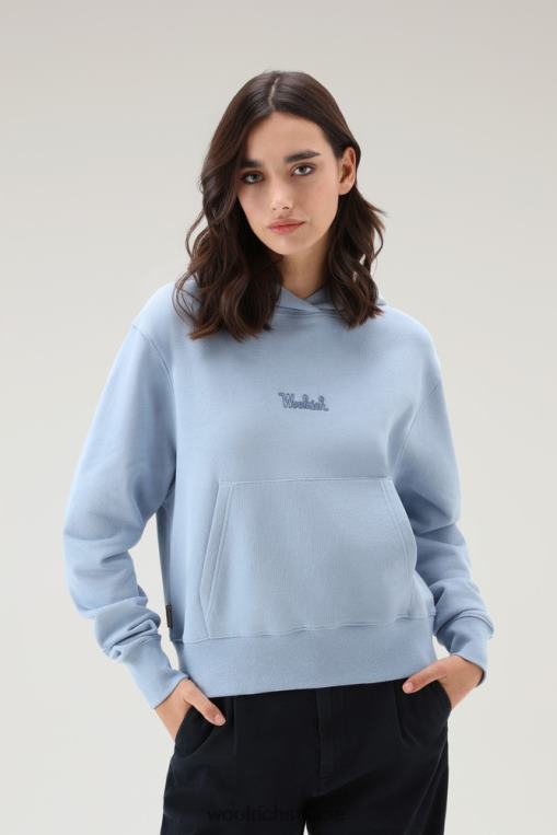 sweat à capuche en pur coton avec logo brodé indigo pâle vêtements femmes Woolrich 2FX2J328