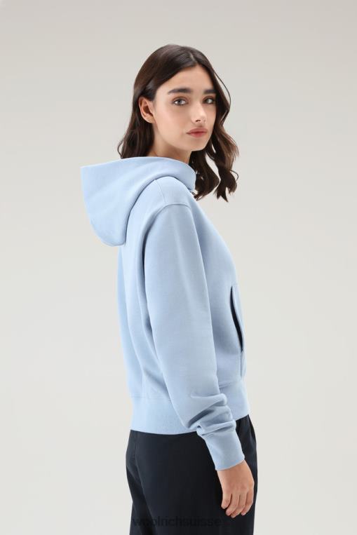 sweat à capuche en pur coton avec logo brodé indigo pâle vêtements femmes Woolrich 2FX2J328