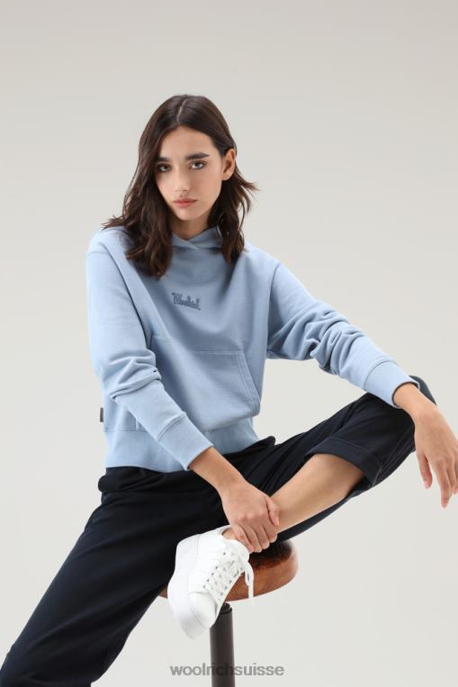 sweat à capuche en pur coton avec logo brodé indigo pâle vêtements femmes Woolrich 2FX2J328