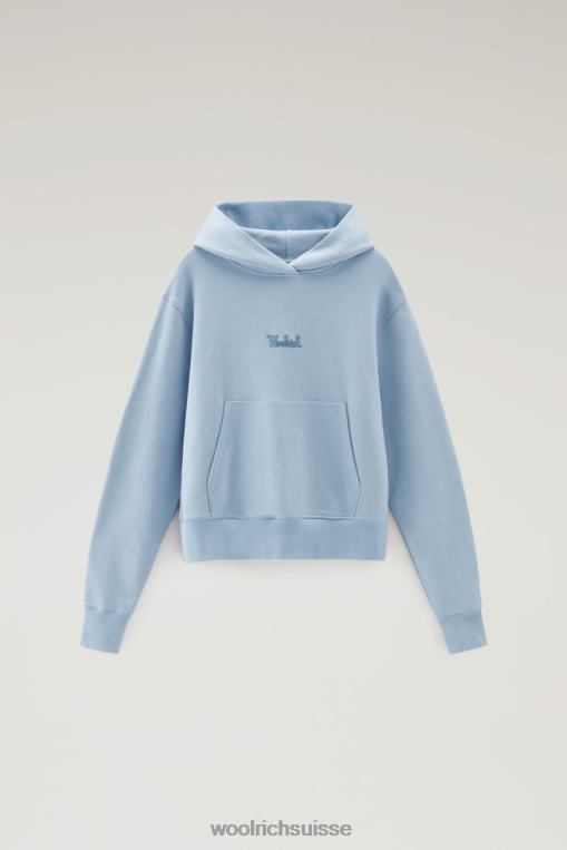 sweat à capuche en pur coton avec logo brodé indigo pâle vêtements femmes Woolrich 2FX2J328