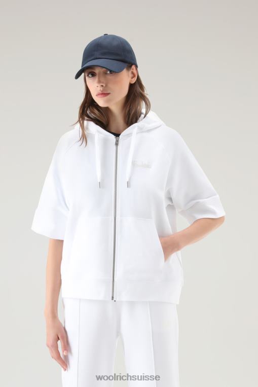 sweat à capuche en pur coton à manches trois quarts blanc brillant vêtements femmes Woolrich 2FX2J161