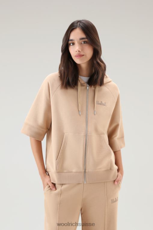 sweat à capuche en pur coton à manches trois quarts plume beige vêtements femmes Woolrich 2FX2J48