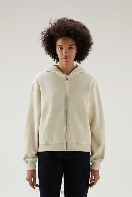 sweat à capuche entièrement zippé en mélange de coton et de lin plage de sable vêtements femmes Woolrich 2FX2J14