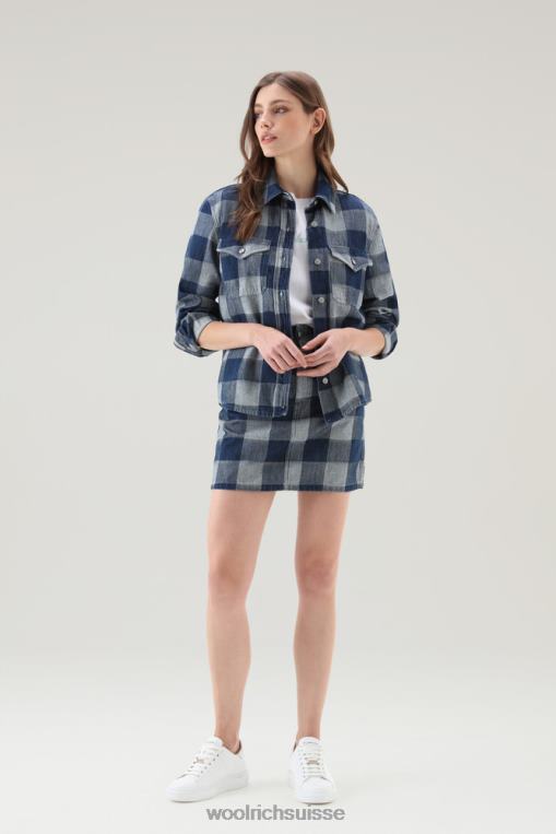 mini-jupe à carreaux en denim pur coton buffle indigo foncé vêtements femmes Woolrich 2FX2J76