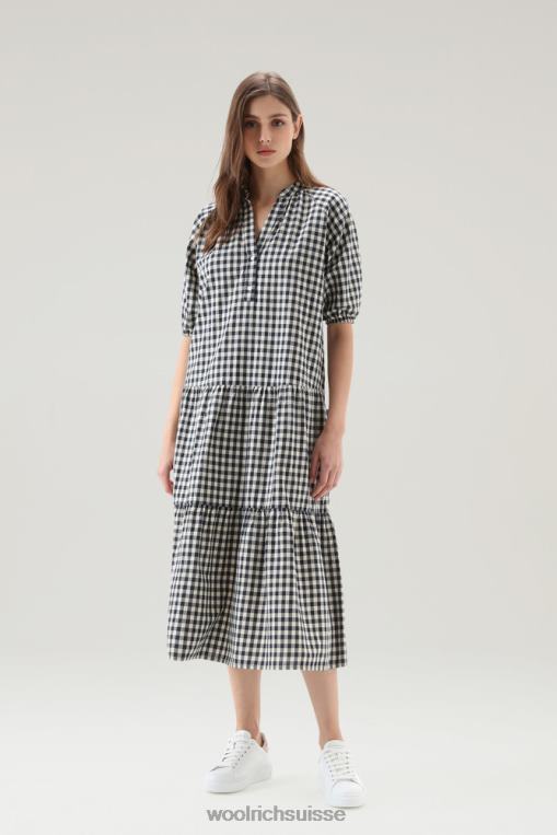 robe à carreaux en pur coton avec volants buffle bleu vêtements femmes Woolrich 2FX2J165