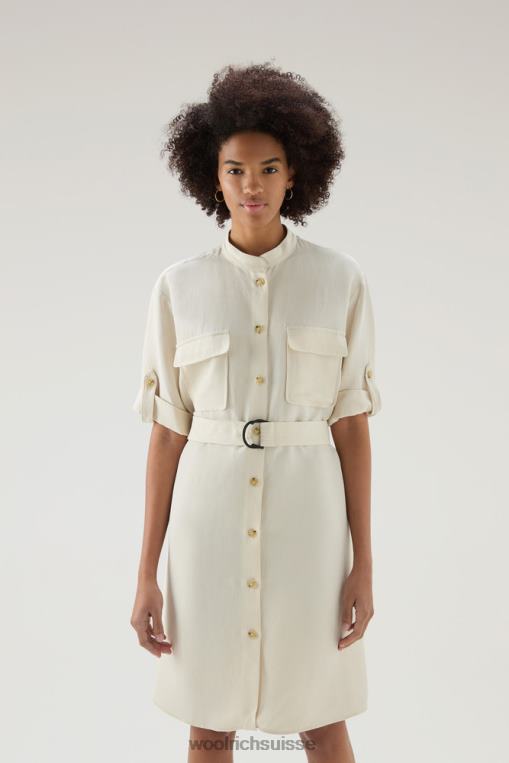 robe utilitaire ceinturée en lin mélangé crème lactée vêtements femmes Woolrich 2FX2J51