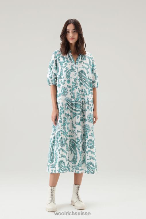 robe à volants en popeline pur coton cachemire turquoise vêtements femmes Woolrich 2FX2J164
