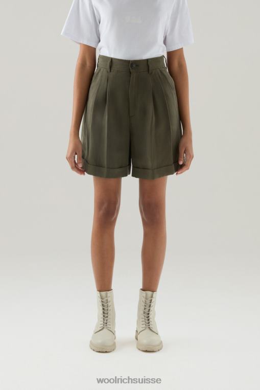 short en lin mélangé avec poches vert foncé vêtements femmes Woolrich 2FX2J23